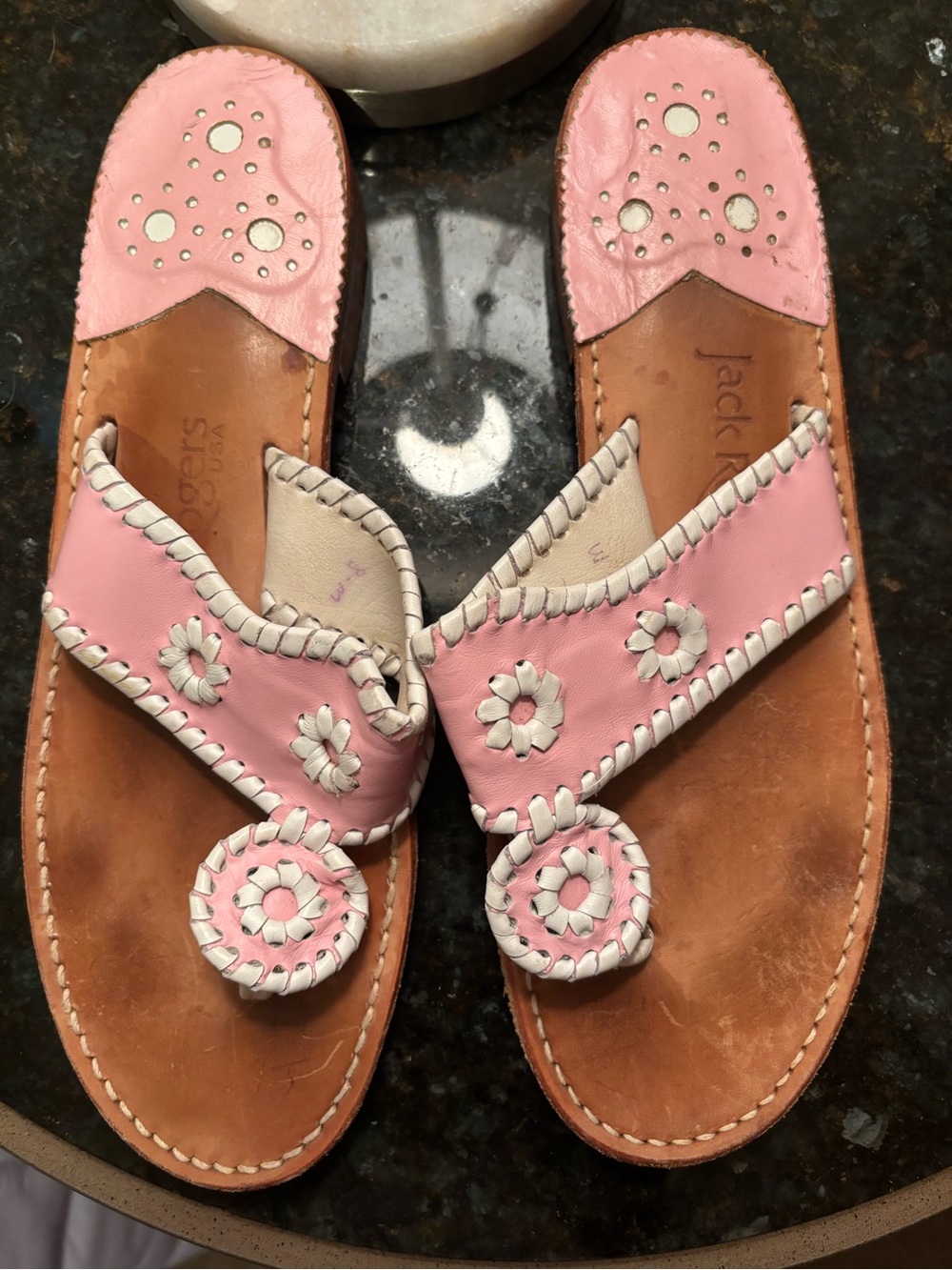Jack Rogers Pink and White Floral Whipstitch Sandals